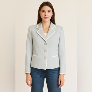 Morgan Miller NWT Tweed Blazer Blue White Contrast Trim Jacket Size‎ 12